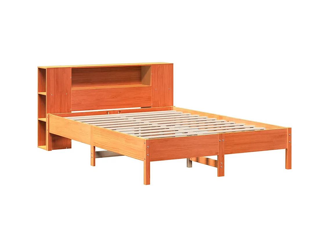 Cama biblioteca sin colchón marrón cera 140x190 cm pino macizo