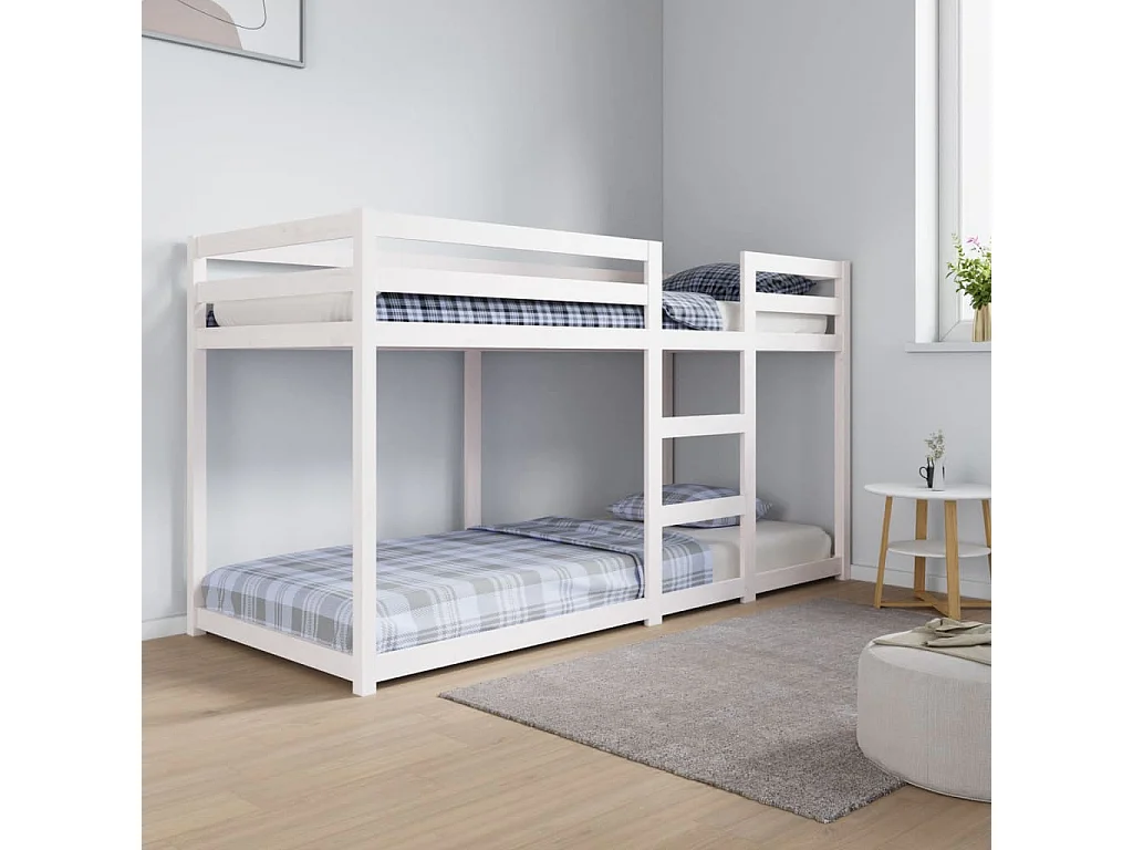 Lit superposé sans matelas blanc 80x200 cm bois de pin massif