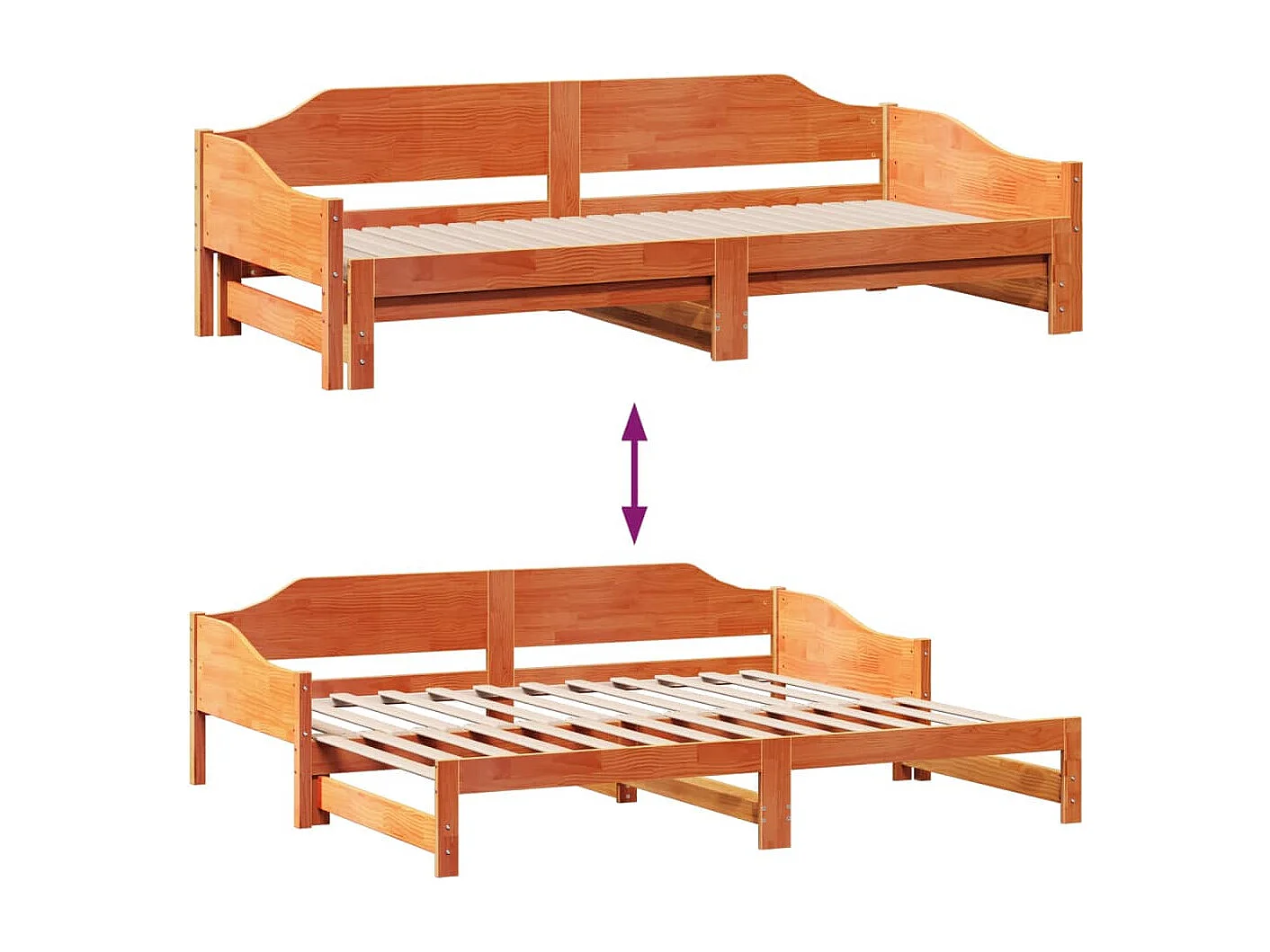 Divano letto e letto estraibile senza materasso 80x200 cm in legno massello