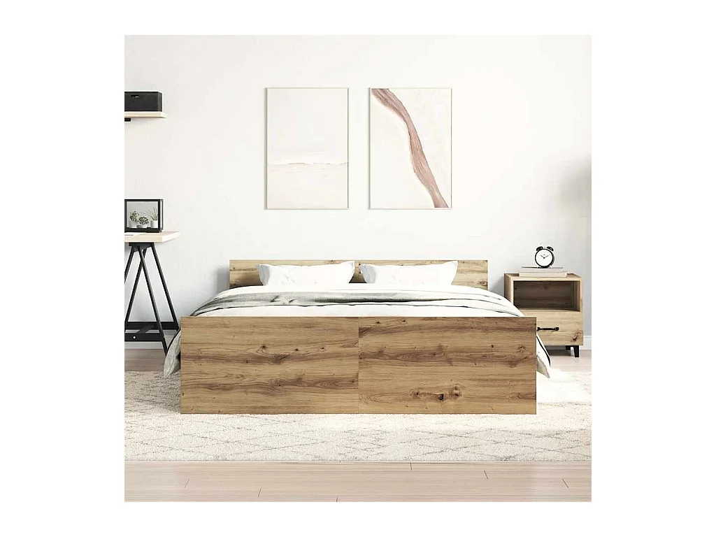 Cadre de lit sans matelas chêne artisanal 140x190 cm