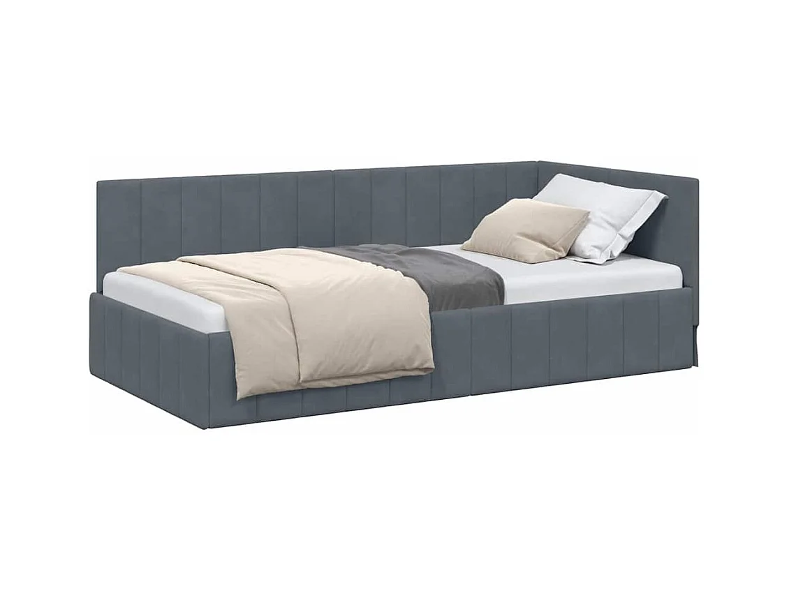 Donkergrijs hoekbedframe 90 x 190 cm fluweel
