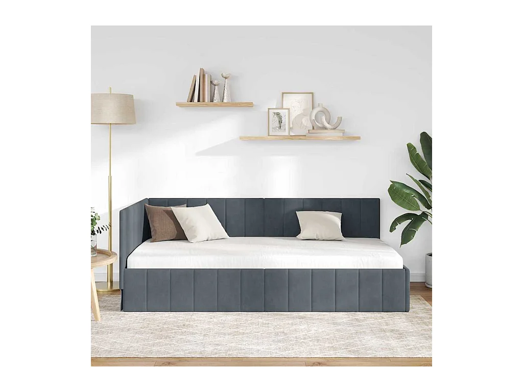 Donkergrijs hoekbedframe 90 x 190 cm fluweel