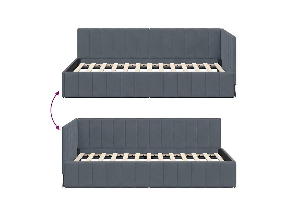 Donkergrijs hoekbedframe 90 x 190 cm fluweel