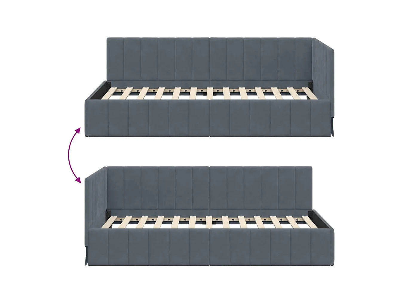 Donkergrijs hoekbedframe 90 x 190 cm fluweel