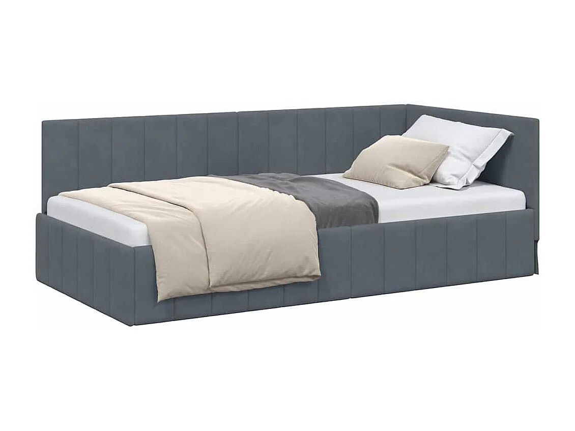 Cadre de lit d'angle Gris foncé 90 x 190 cm Velours