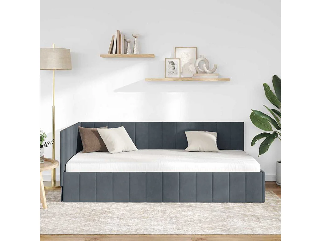 Cadre de lit d'angle Gris foncé 90 x 190 cm Velours
