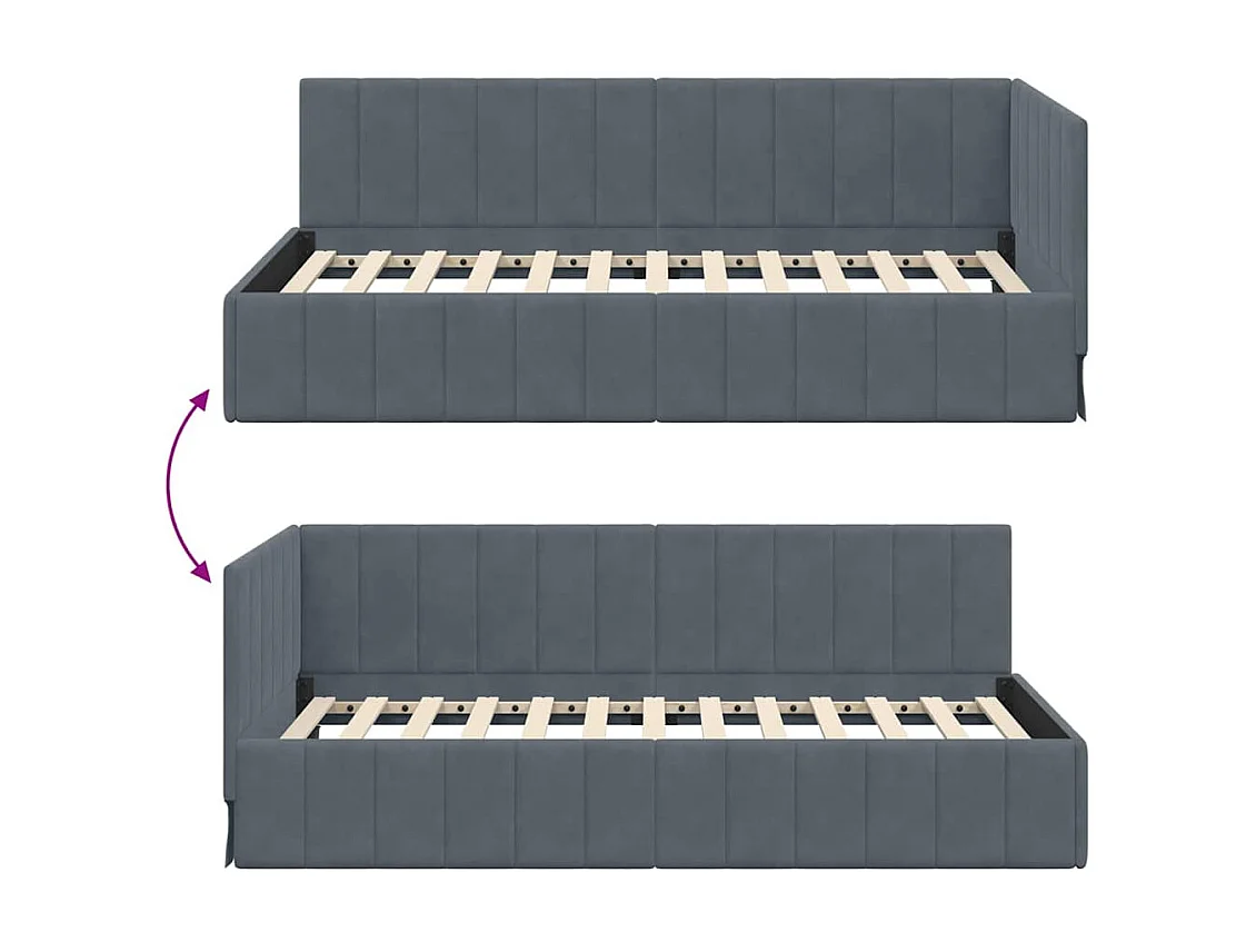 Cadre de lit d'angle Gris foncé 90 x 190 cm Velours