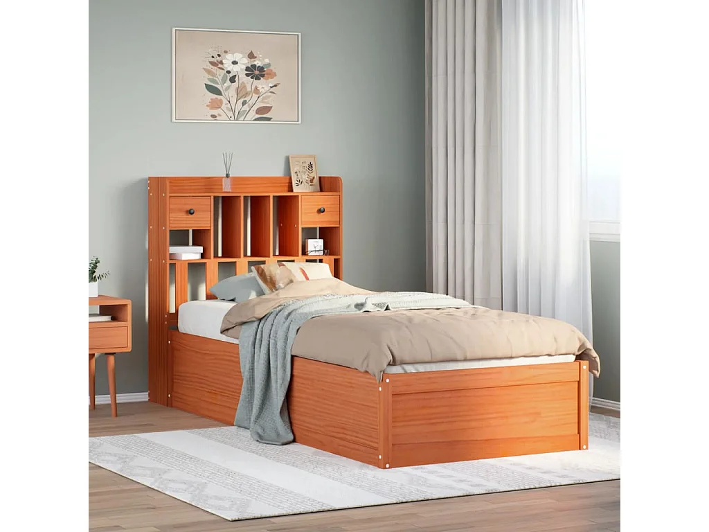 Struttura letto senza materasso, cera marrone, 100x200cm, legno massello di pino