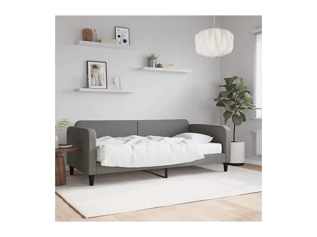 Lit de jour avec matelas gris foncé 90x200 cm tissu