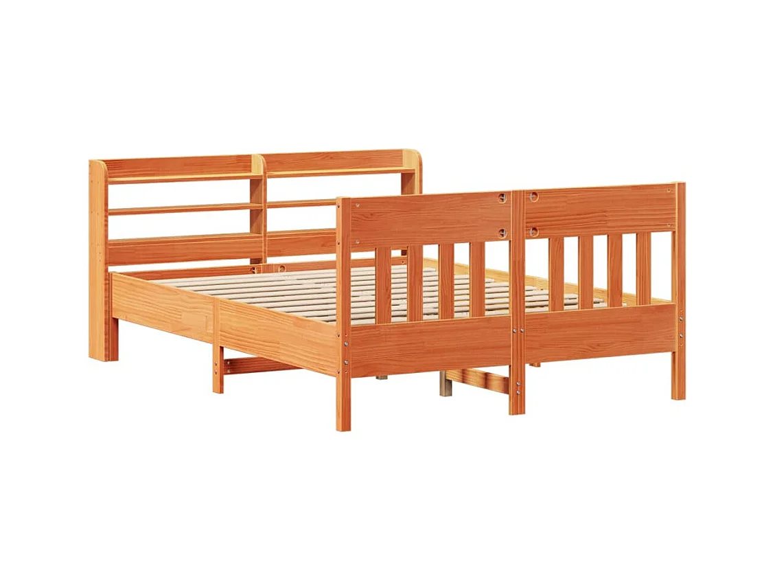 Estructura de cama sin colchón marrón cera 140x190cm madera maciza de pino