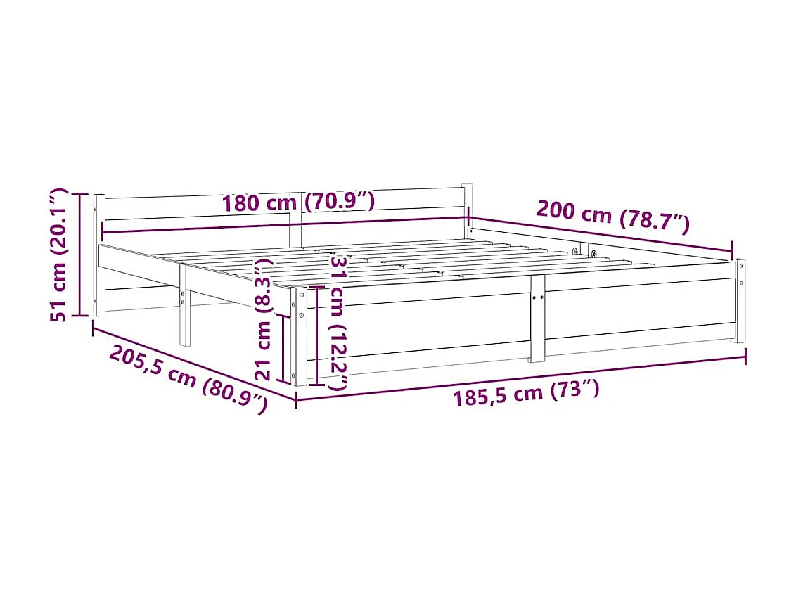 Struttura letto in legno massello senza materasso 180x200 cm