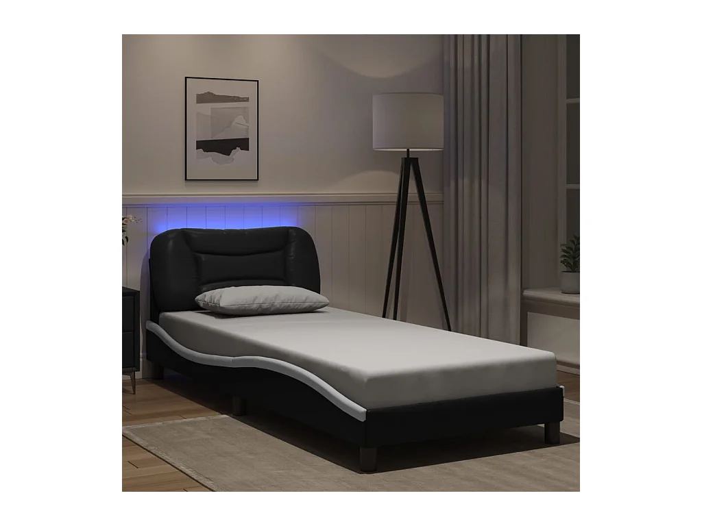 Estructura de cama con LED sin colchón blanco y negro 90x200 cm