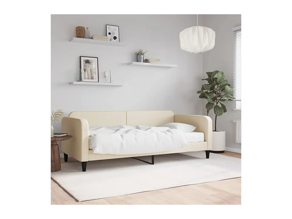 Lit de jour avec matelas crème 90x200 cm tissu