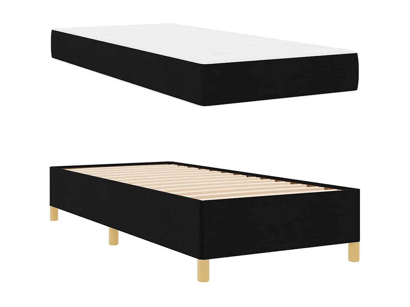 Lit à ressorts avec matelas Noir et Blanc 90 x 200 cm tissu