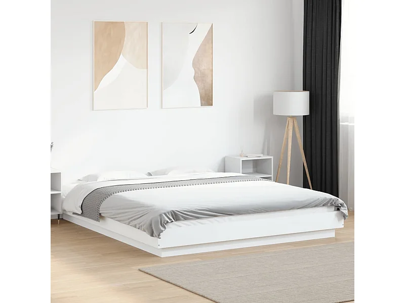 Estructura de cama con luces LED sin colchón blanca 150x200 cm