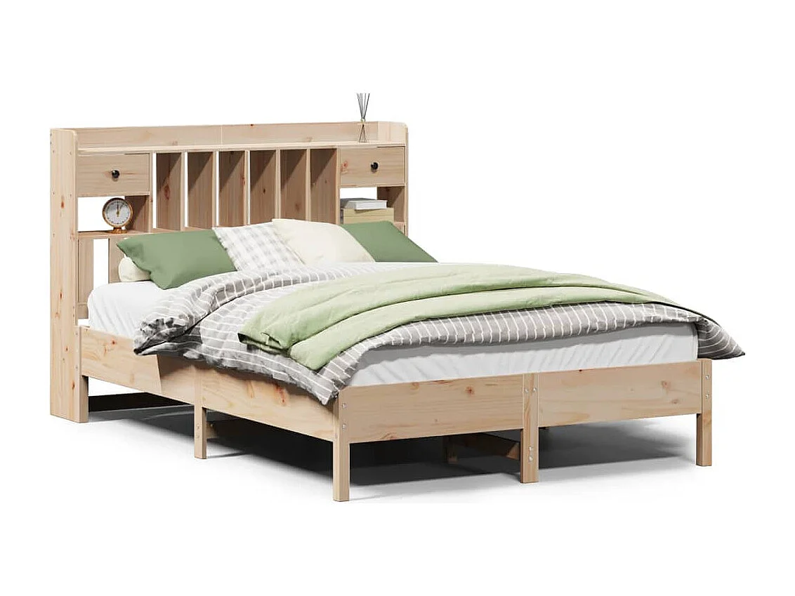 Letto a libreria senza materasso 140x190 cm in legno massello di pino