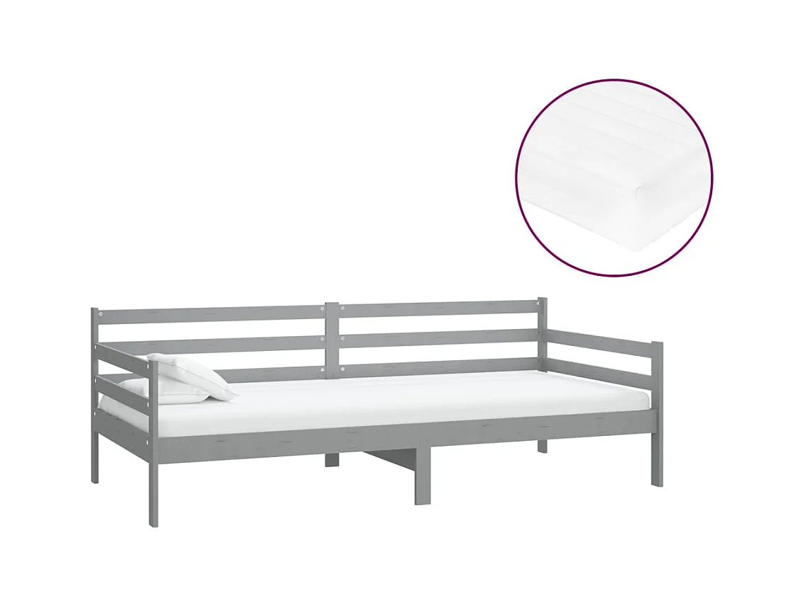 Dagbed met matras 90x200 cm Grijs Massief grenenhout