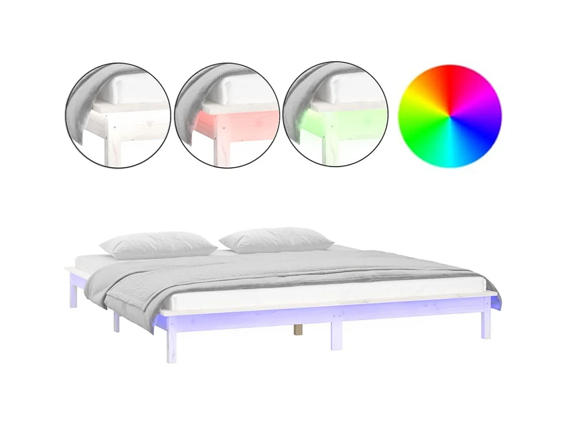 Struttura letto LED senza materasso bianco 135x190 cm in legno massello