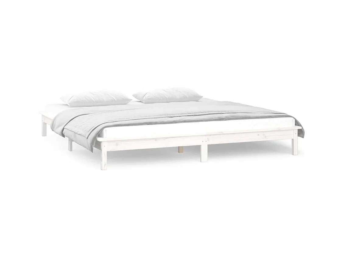 Struttura letto LED senza materasso bianco 135x190 cm in legno massello