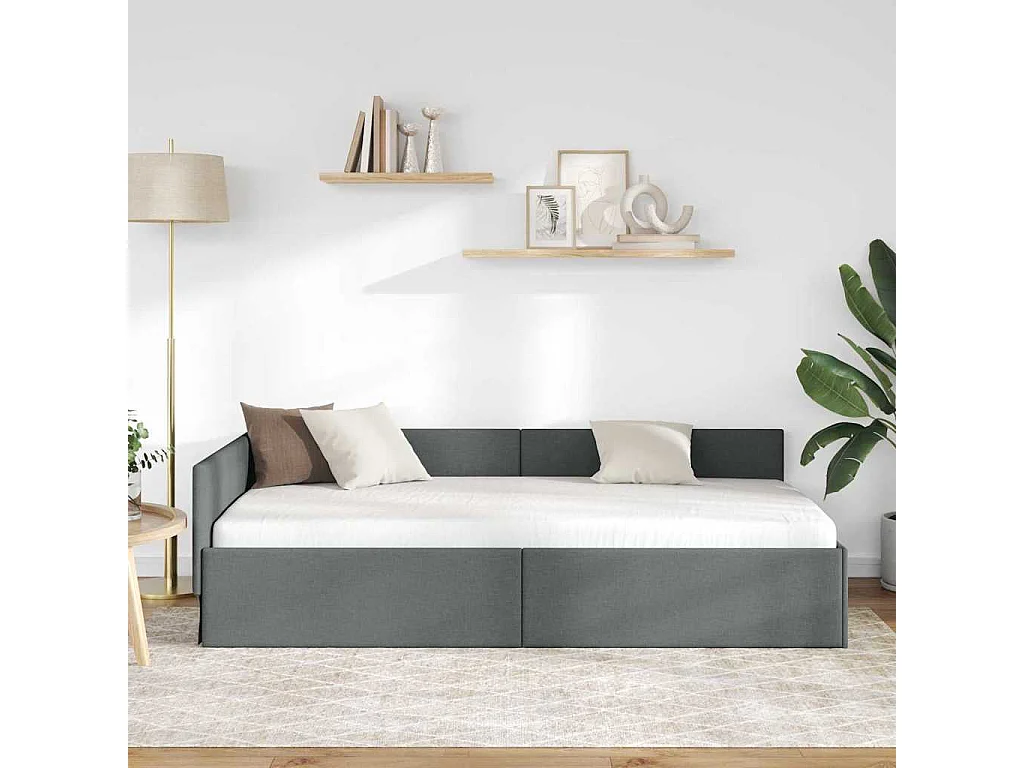 Estructura de cama esquinera con cabecero Gris oscuro 90 x 200 cm