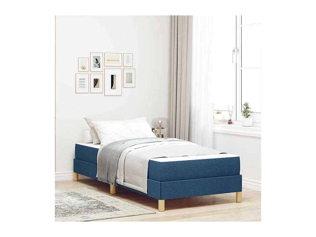 Blauw en wit springbed 100 x 200 cm schuim