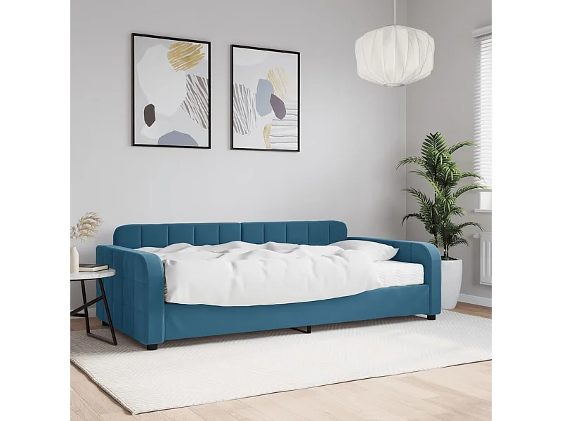Lit de jour avec matelas bleu 100x200 cm velours