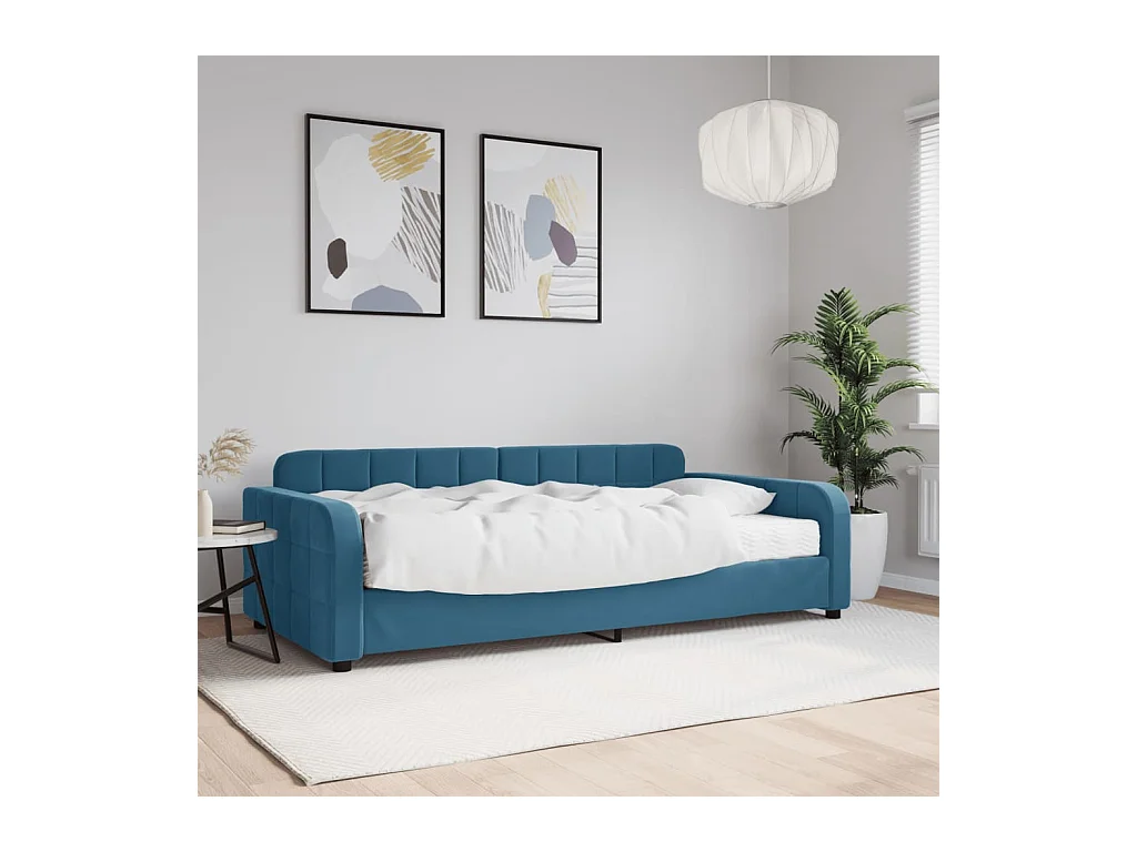 Lit de jour avec matelas bleu 100x200 cm velours