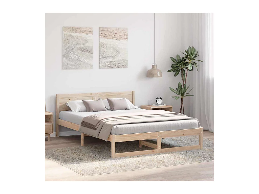 Bruin bedframe 140 x 200 cm massief grenenhout