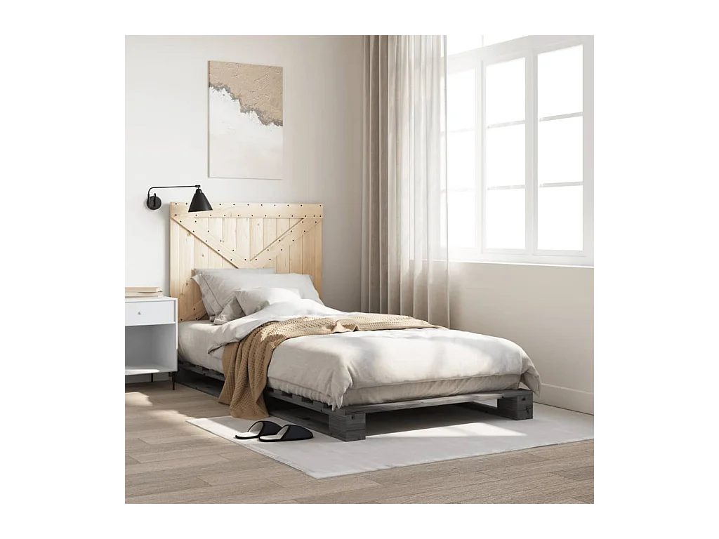 Cadre de lit sans matelas gris 100x200 cm bois massif de pin