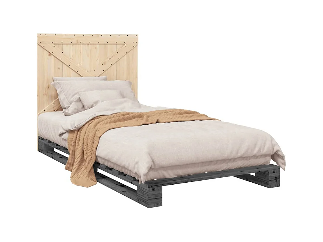 Cadre de lit sans matelas gris 100x200 cm bois massif de pin