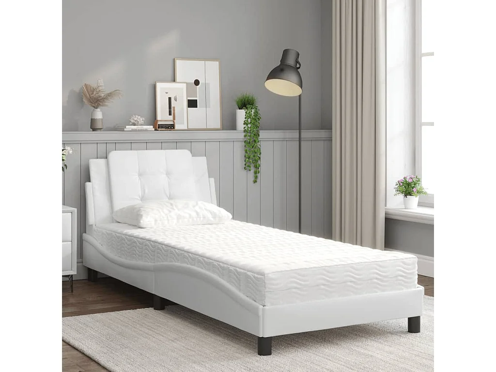 Lit avec matelas blanc 80x200 cm similicuir