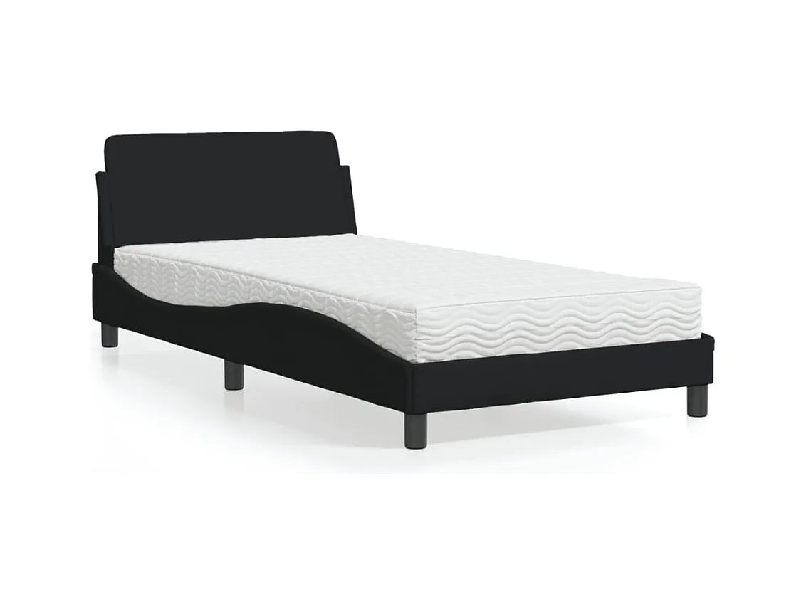 Lit avec matelas noir 100x200 cm tissu