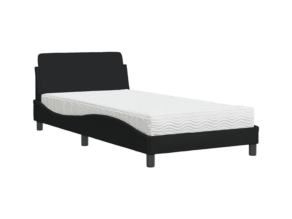 Lit avec matelas noir 100x200 cm tissu