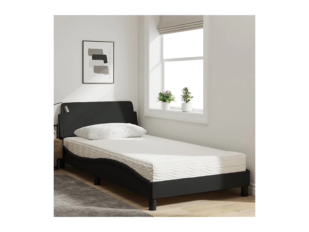 Lit avec matelas noir 100x200 cm tissu