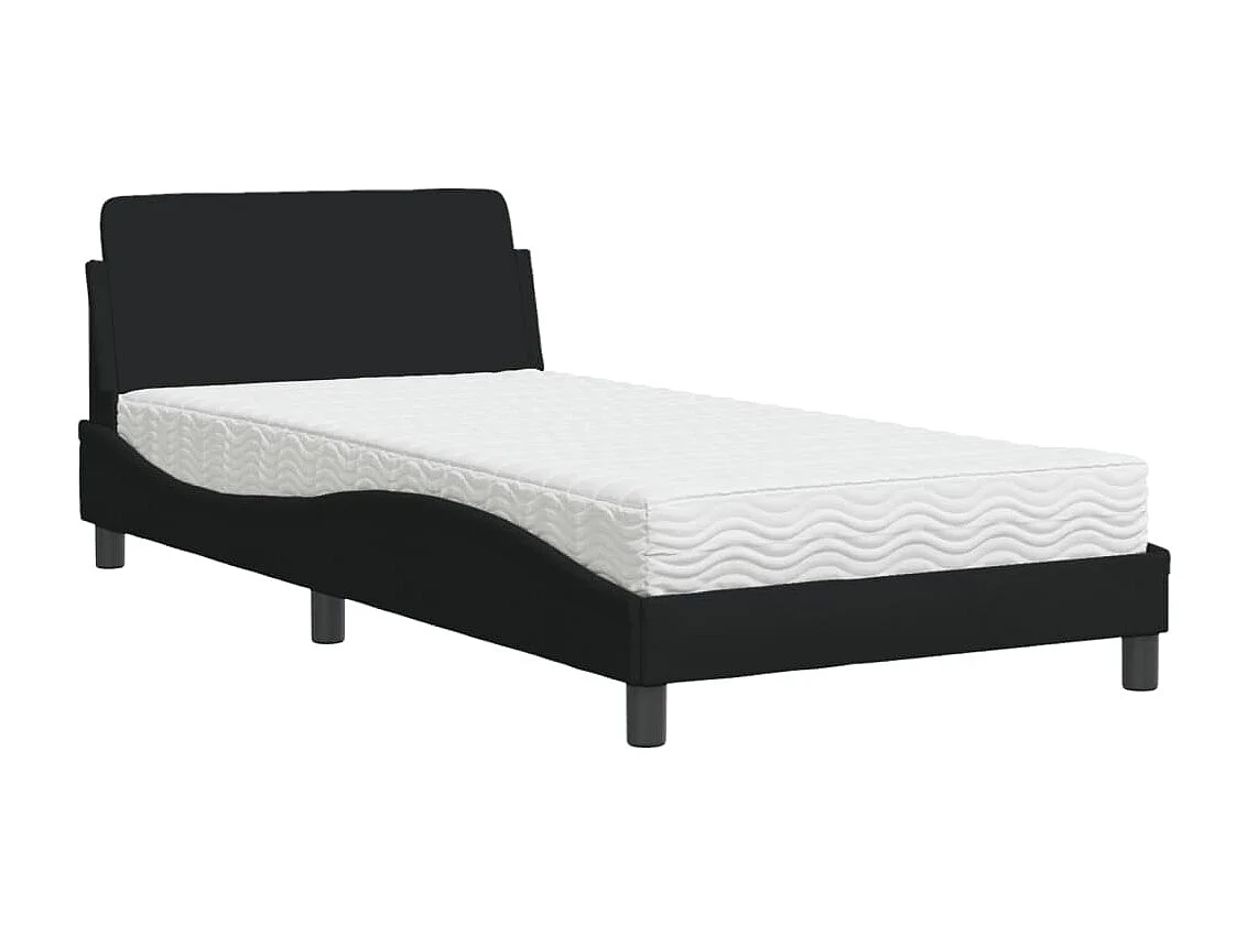 Lit avec matelas noir 100x200 cm tissu