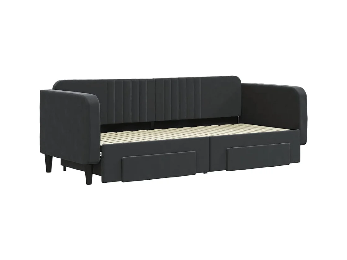 Divano letto con rotelle e cassetti senza materasso nero 80x200 cm
