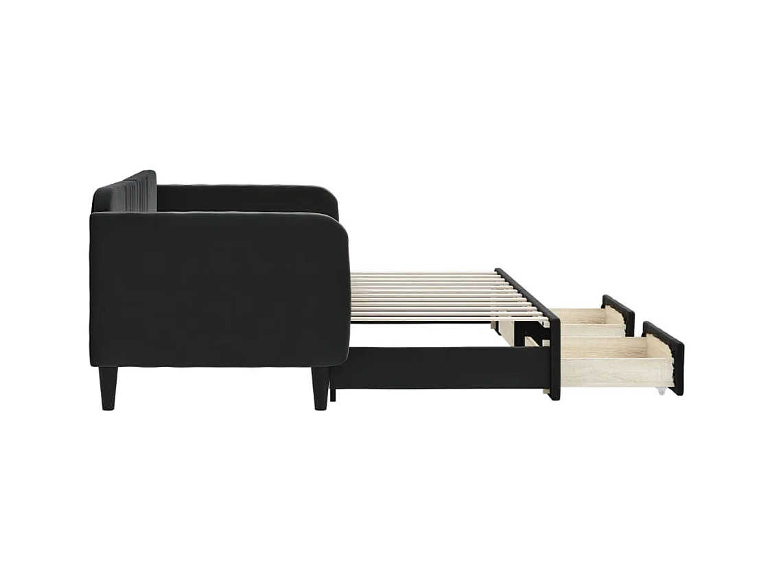 Divano letto con rotelle e cassetti senza materasso nero 80x200 cm
