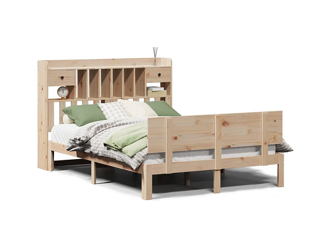 Bibliotheekbed zonder matras 140x190 cm massief grenenhout
