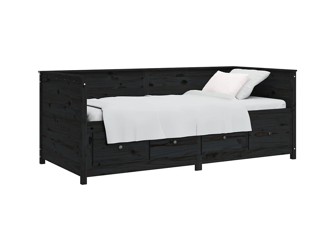 Divano letto senza materasso nero 90x190 cm in legno massello di pino