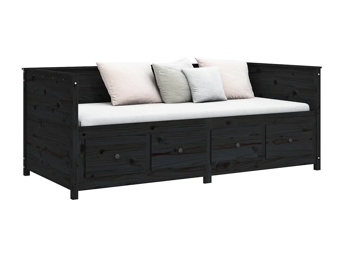 Divano letto senza materasso nero 90x190 cm in legno massello di pino