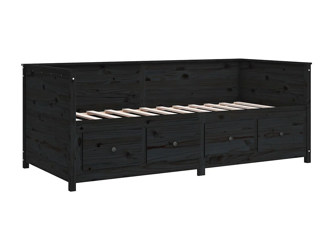 Divano letto senza materasso nero 90x190 cm in legno massello di pino