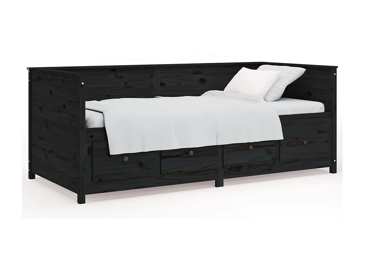 Lit de jour sans matelas noir 90x190 cm bois de pin massif