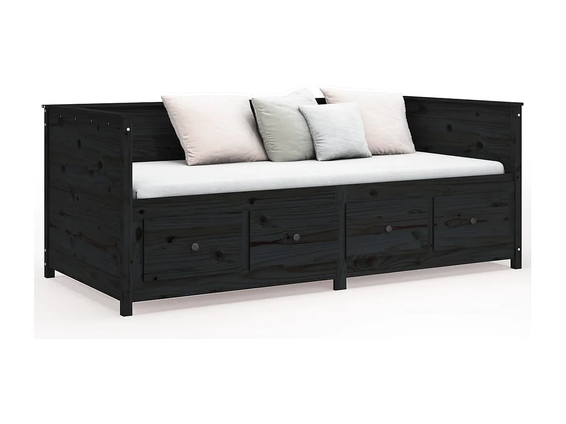 Lit de jour sans matelas noir 90x190 cm bois de pin massif