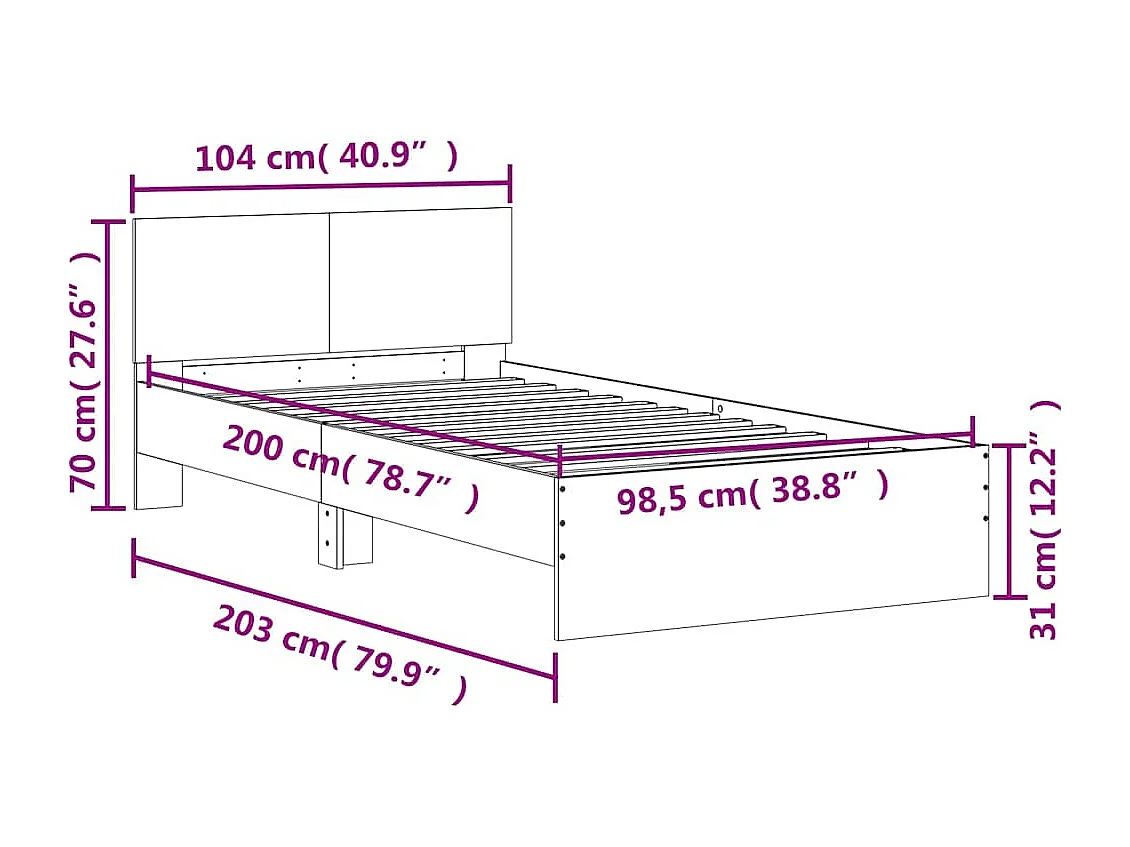 Struttura letto senza materasso con testiera 100x200 cm