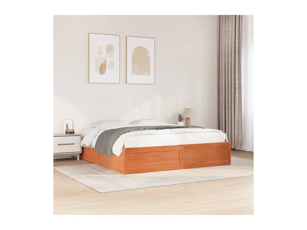 Struttura letto senza materasso, cera marrone, 180x200cm, legno massello di pino