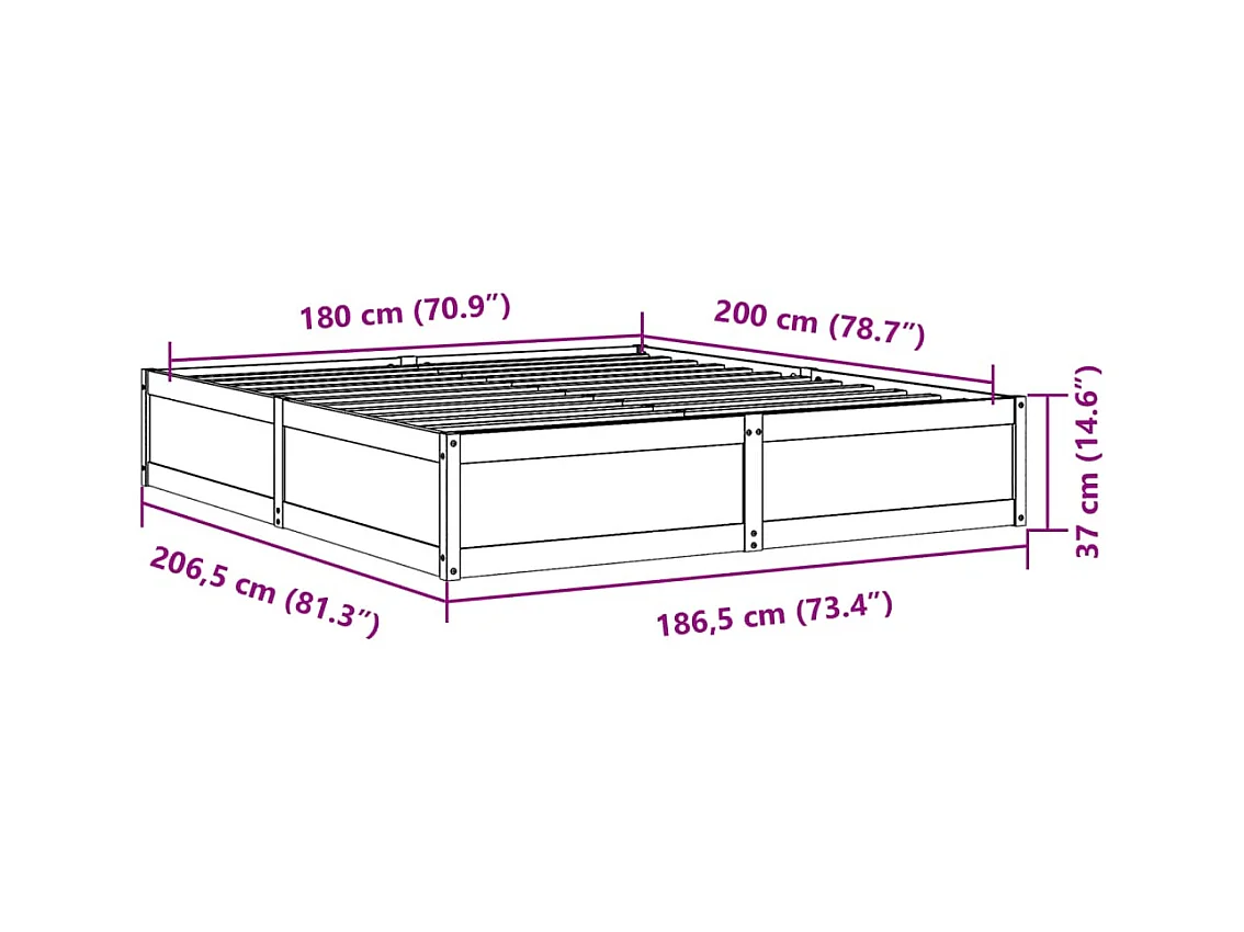Struttura letto senza materasso, cera marrone, 180x200cm, legno massello di pino