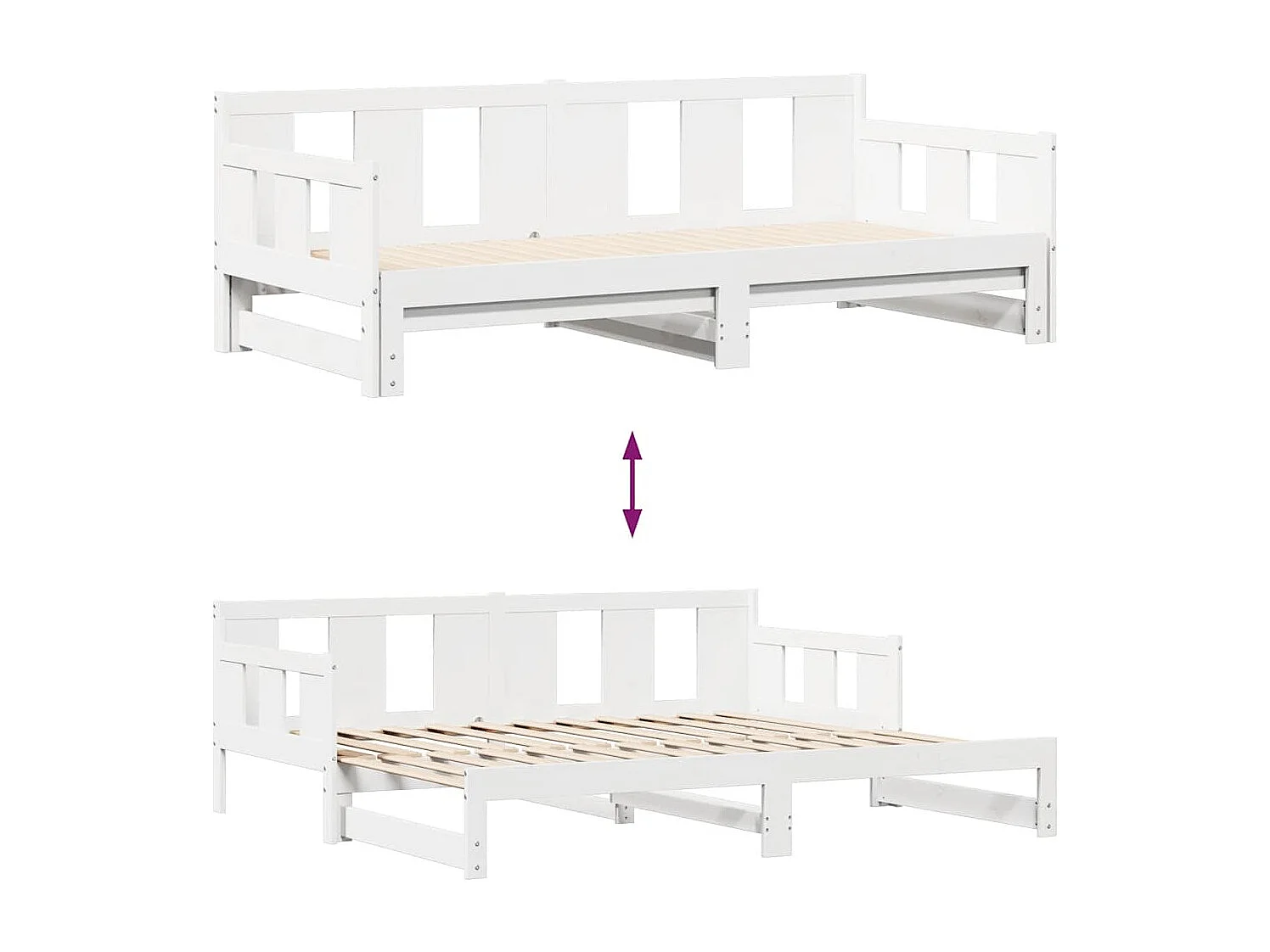 Cama de día con nido y cajones sin colchón blanco 90x190cm