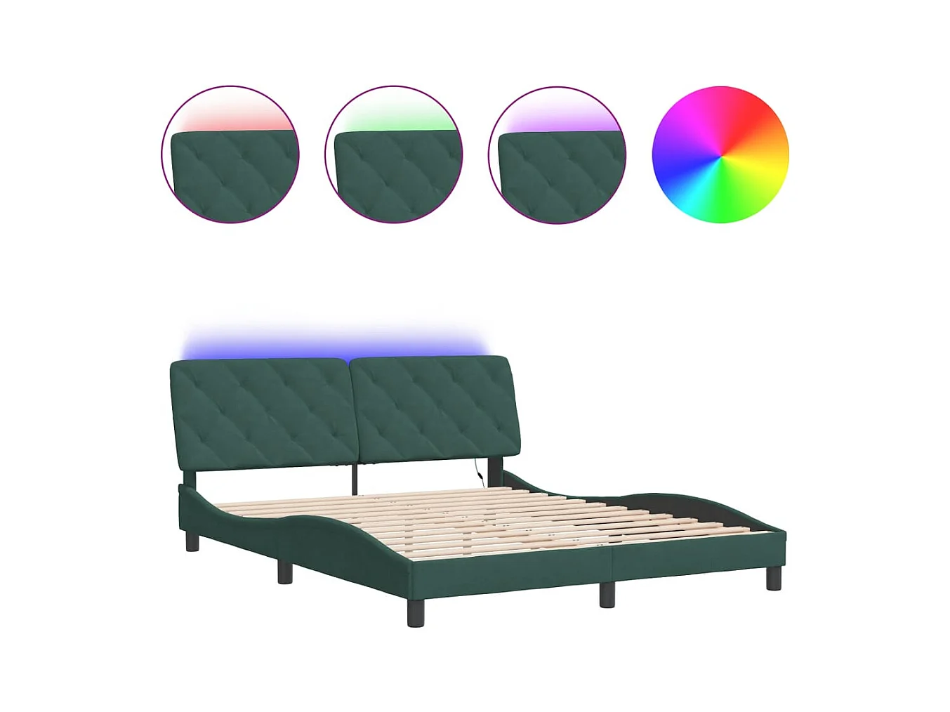 Struttura letto con luci LED verde scuro 160x200 cm velluto