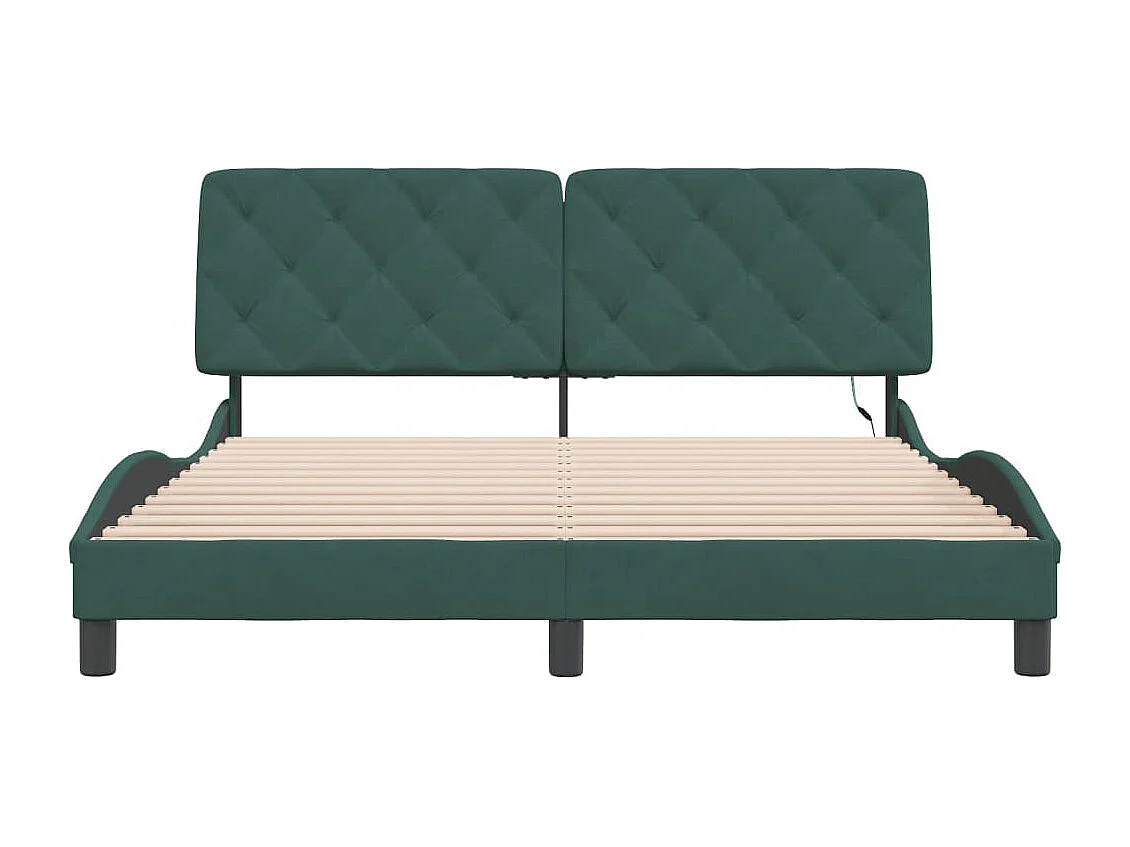 Struttura letto con luci LED verde scuro 160x200 cm velluto