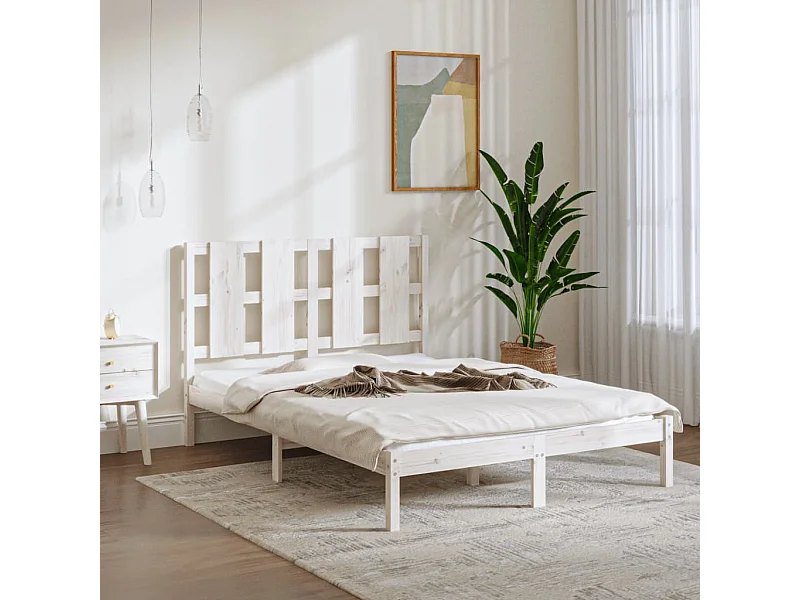 Estructura de cama sin colchón blanca 140x200 cm madera maciza de pino
